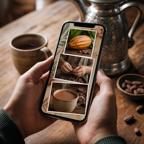 Postal de la experiencia del cacao